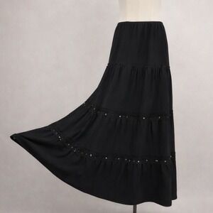 Vintage 90s Black Lace Sequined Midi Skirt Fairy Grunge Whimsigoth Witchy